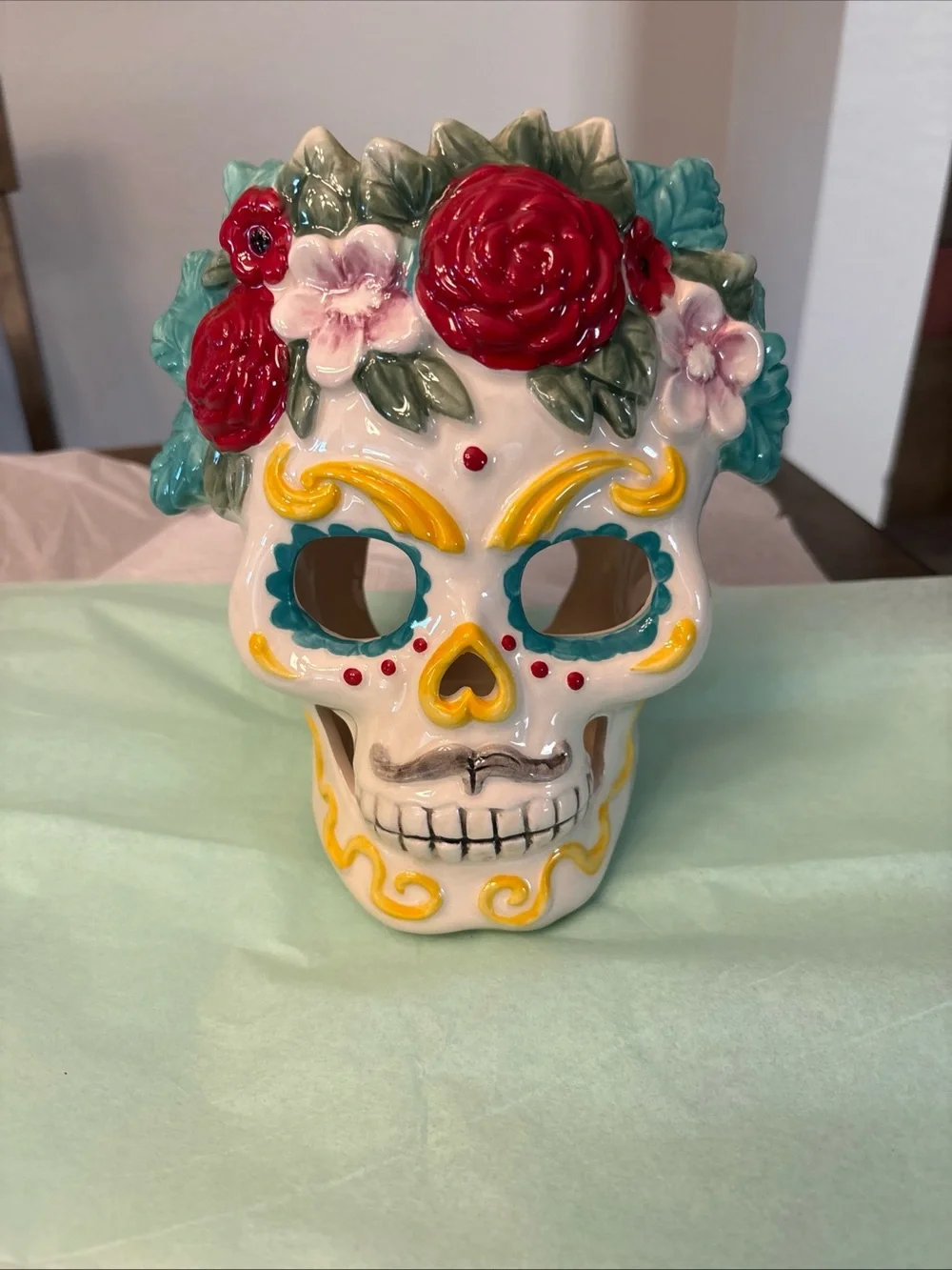 NEW Blue Sky Clayworks Sugar Skull 2020 Ceramic Tea Light Holder 8